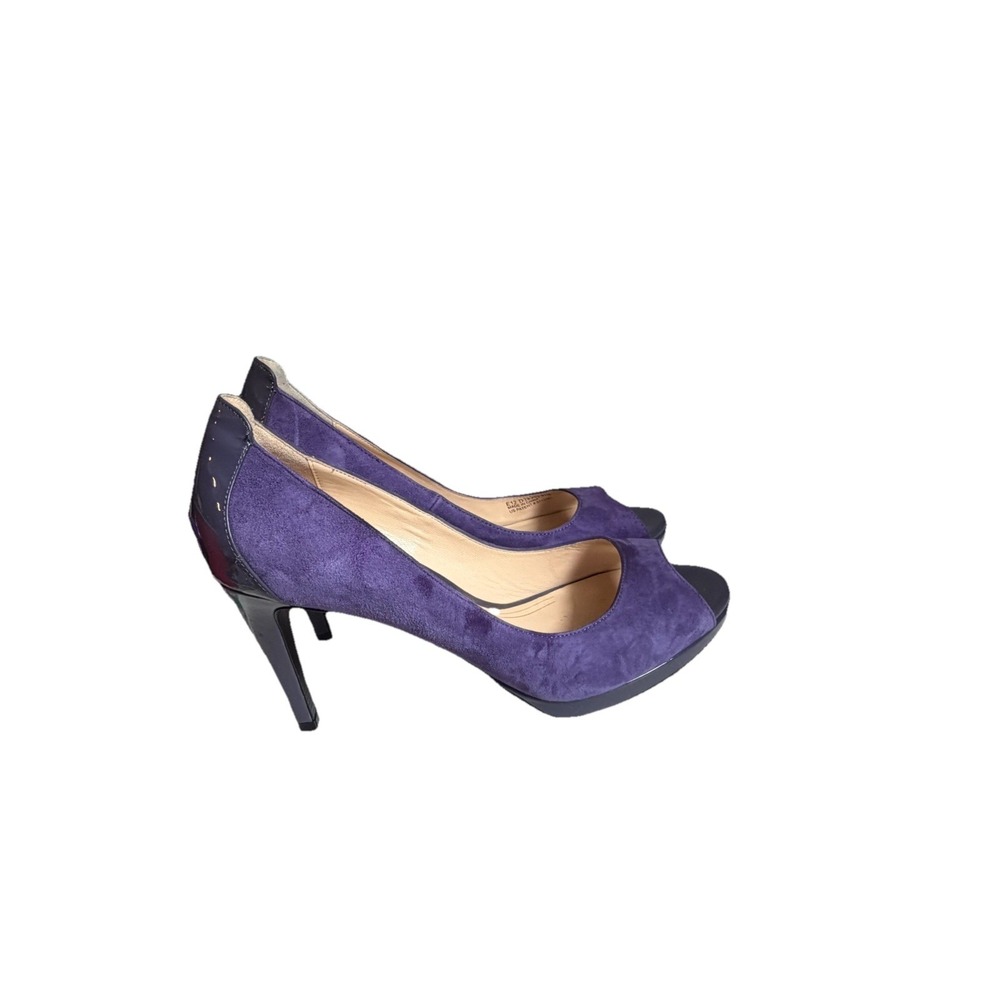 Cole Haan Nike Air Purple Suede Peep Toe Platform Pumps Heels D38351 Womens 8.5B - Picture 11 of 11
